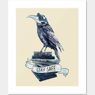 Crow Plague Doctor Say quote stay safe vintage blue style Posters and Art